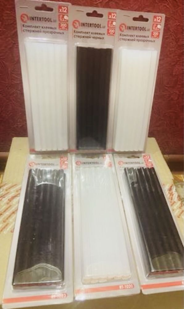 Комплект стержни клеевые чёрные прозрачный клей термо intertool