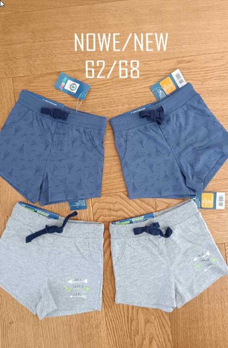 Zestaw 4szt- spodenki/ szorty niemowlęce 62/68 szare granat bliźniaki