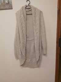 Gruby sweter pleciona kardigan włoski damski uniwersalny
