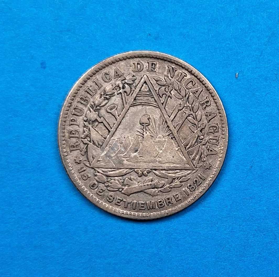 Nikaragua 20 centavo rok 1887, dobry stan, srebro 0,800