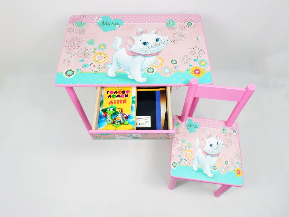 Детский столик и стул "Кошечка Мари" стол-парта стульчик от 1 до 7 лет