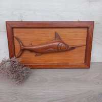 Wędkarstwo drewniany obraz przestrzenny ryba MARLIN 50x29cm