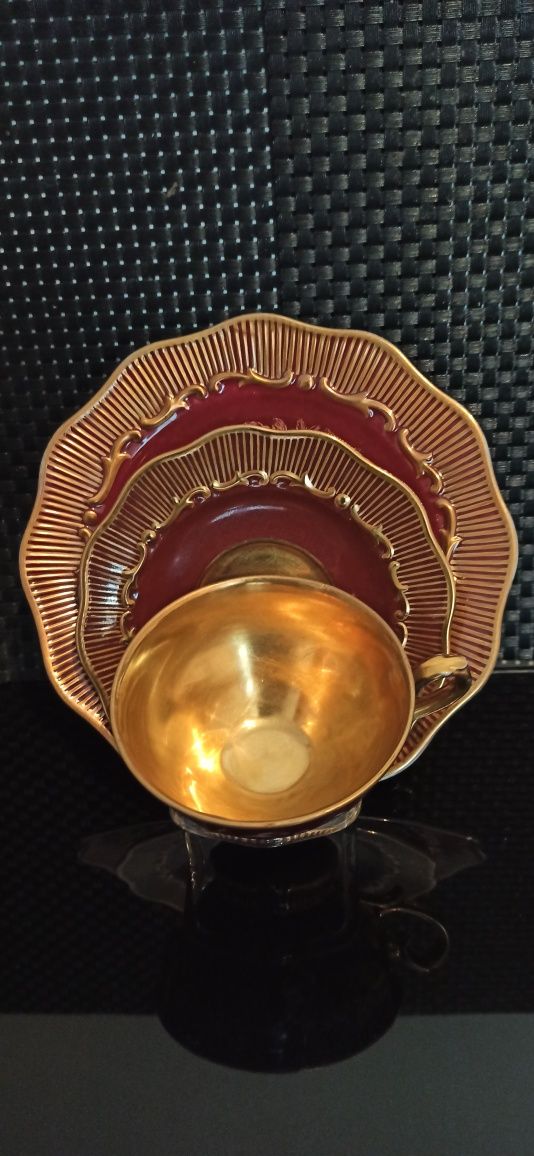 Porcelana malowana ręcznie TRIO złocone Przepiękne