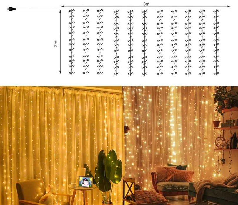 Гірлянда-штора Хвойна Лапа LED 3×2 / 3×3 м, 400–600 LED білий
