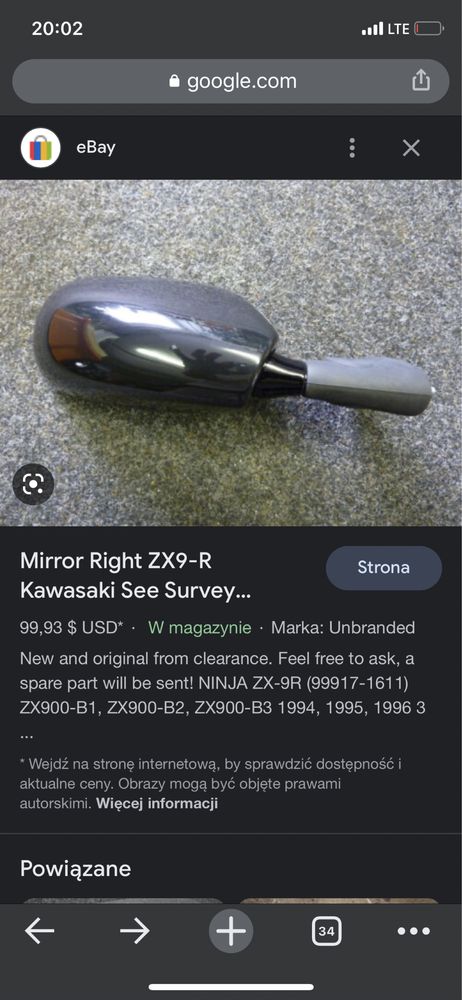 Kawasaki ZX9R Lusterko Lewe ZX-9R Nowe N45