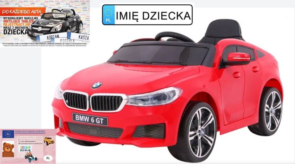 Auto na akumulator BMW 6 GT  dla dzieci 2x45W EVA Ecoskóra pilot