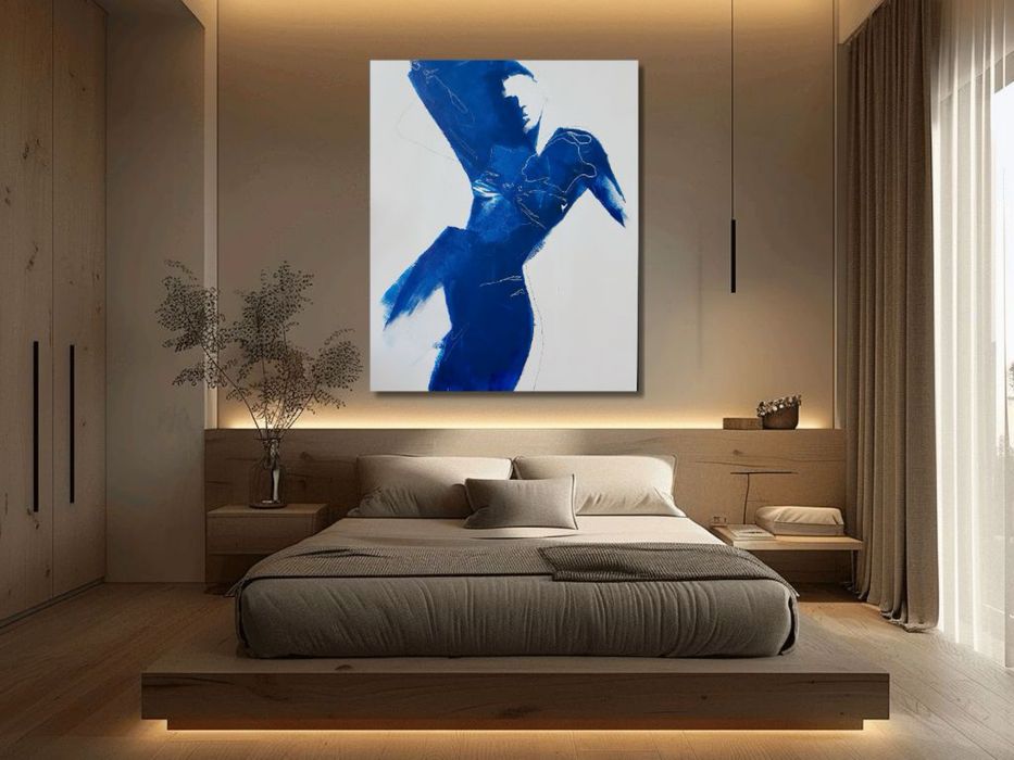 Obraz ręcznie malowany kobalt duży format postać 150 cm x 120 cm