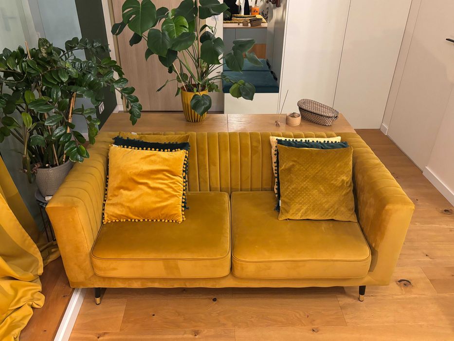 Sofa dwuosobowa Slender - Kanapa Musztardowa Velluto 8 - Stan Idealny