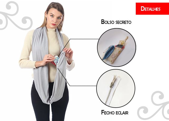 Cachecol inverno com bolso secreto