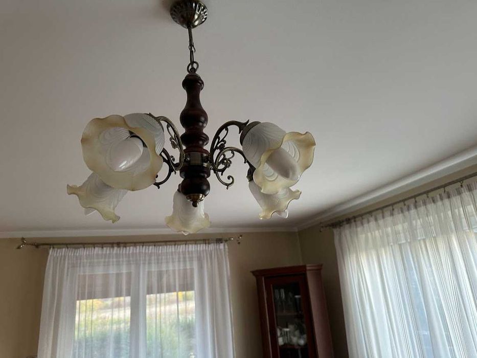 Żyrandol - Lampa sufitowa z drewna i mosiądzu