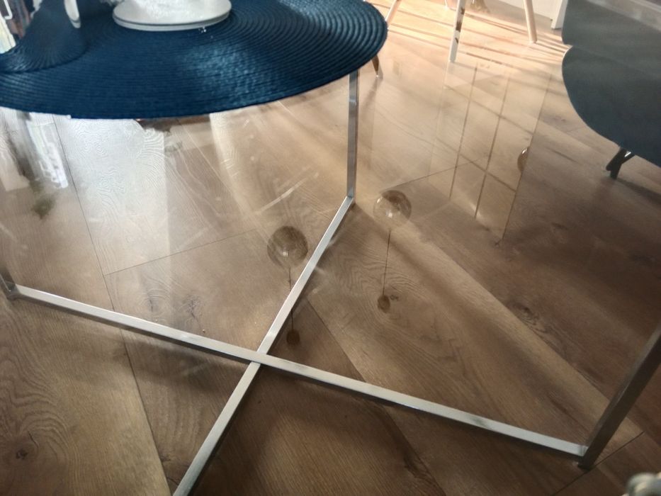 Stolik okrągły kawowy szklany chrom