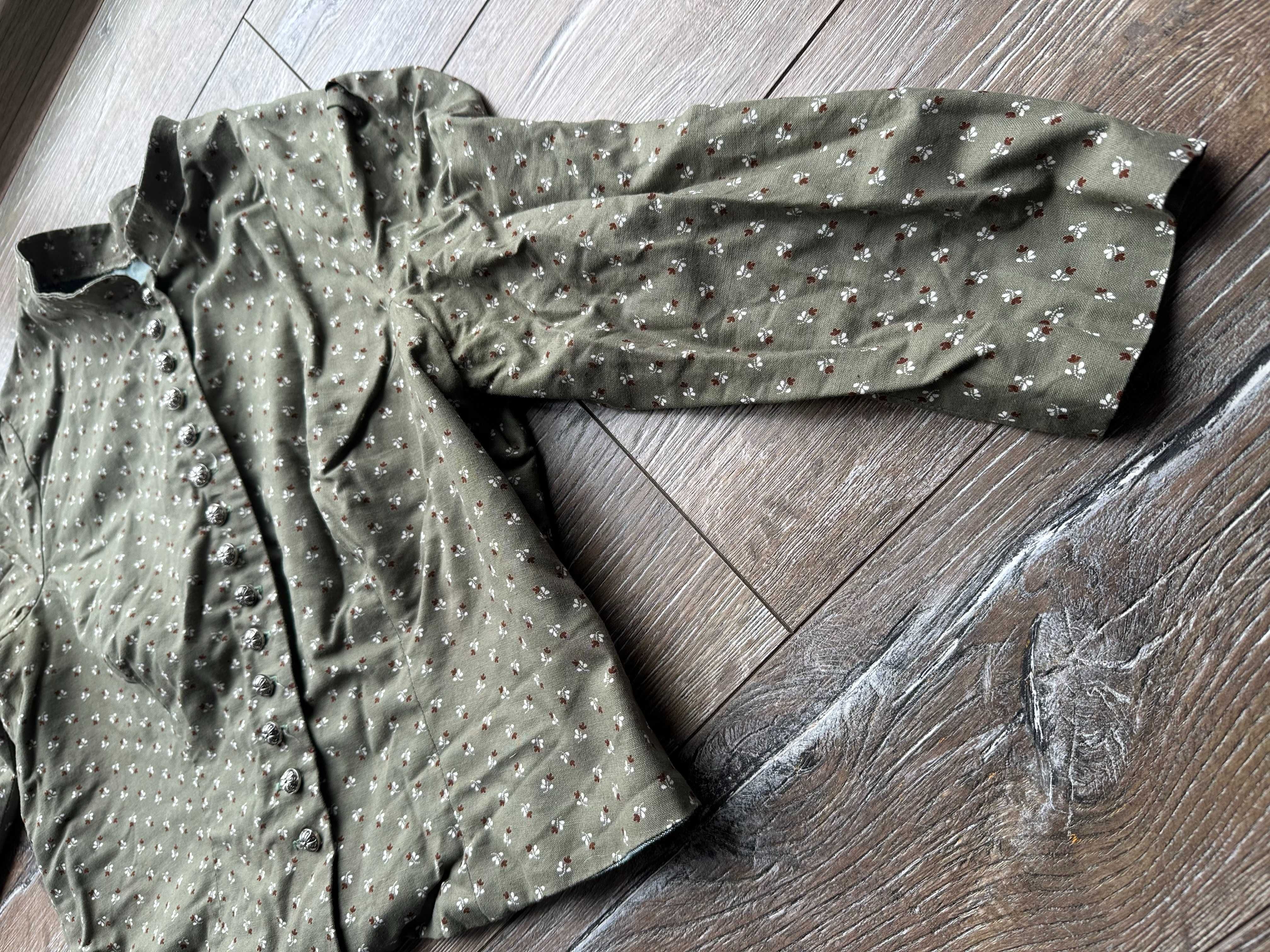 Krótka marynarka z delikatnym wzorem Żakiet Khaki Zgnita Zieleń M 38