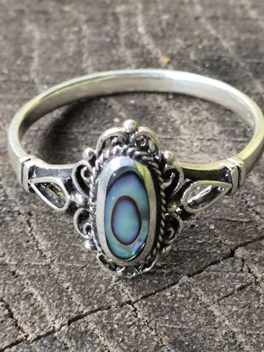 Stary srebrny pierścionek muszla abalone . Vintage