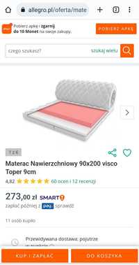 Materac wierzchni 90x200 visco Toper 9cm Mattress