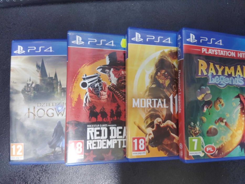 Zestaw 4 gier PS4 hogwarts, red dead 2 , mortal i rayman