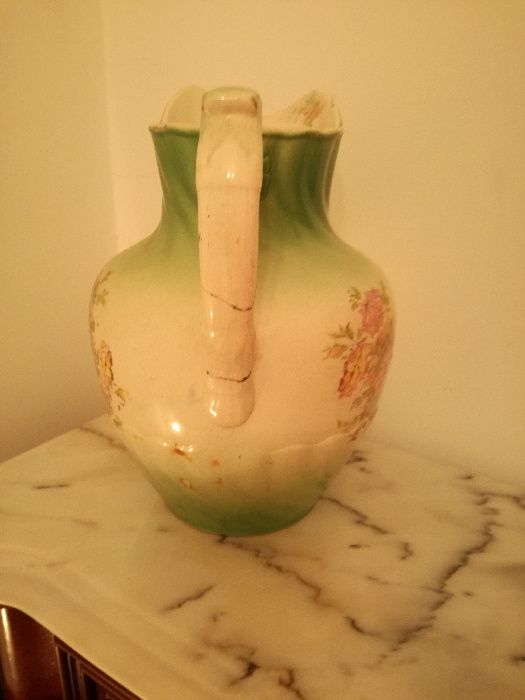 Conjunto de Bacia + Jarro de Faiança Antiga