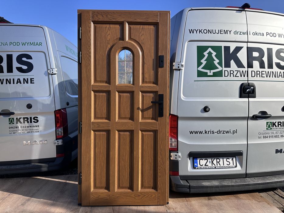 Drzwi zewnetrze drewniane wejściowe Z.Dąb czyste Powietrze Na Wymiar