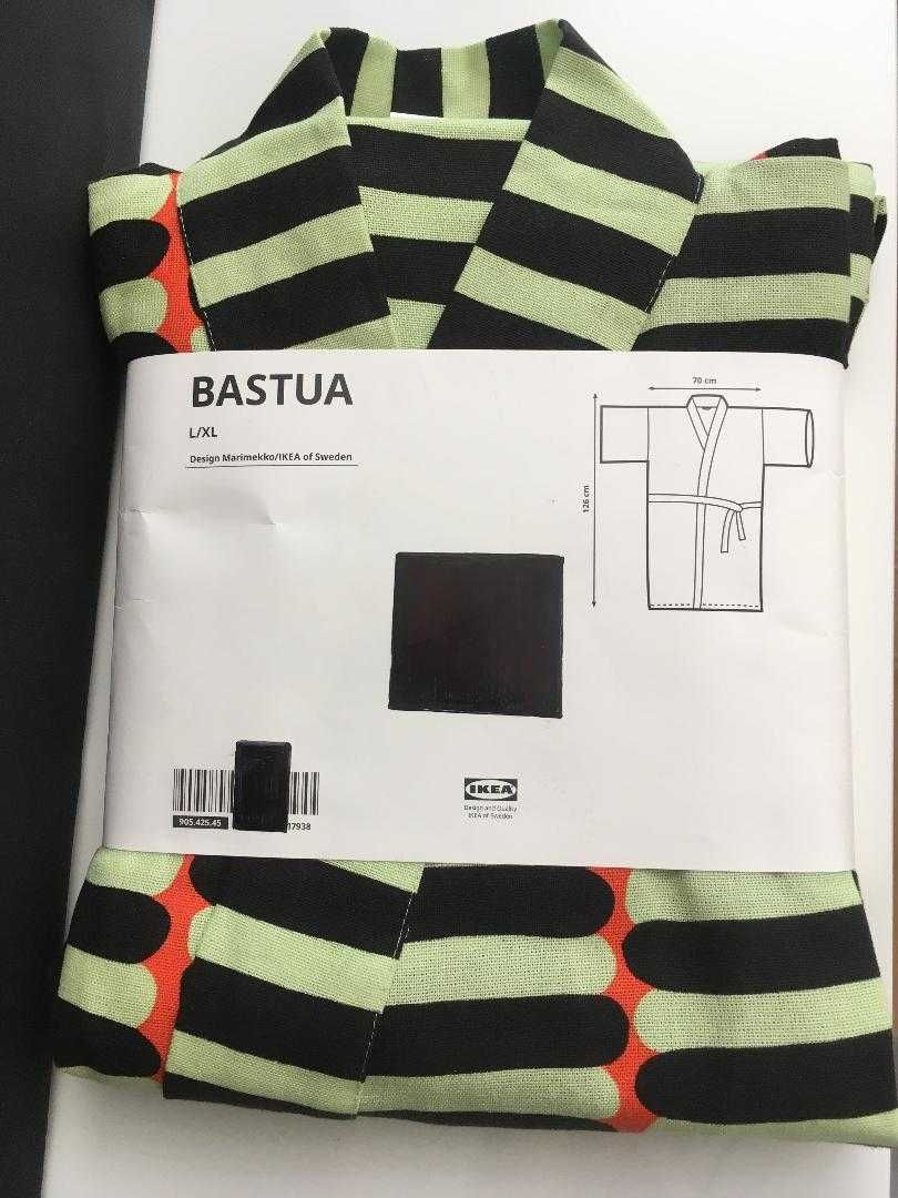 IKEA BASTUA szlafrok, wzór w paski zielony L/LX