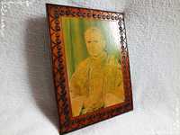 Stary mały obrazek w drewnie Święty Jan Paweł II Papież