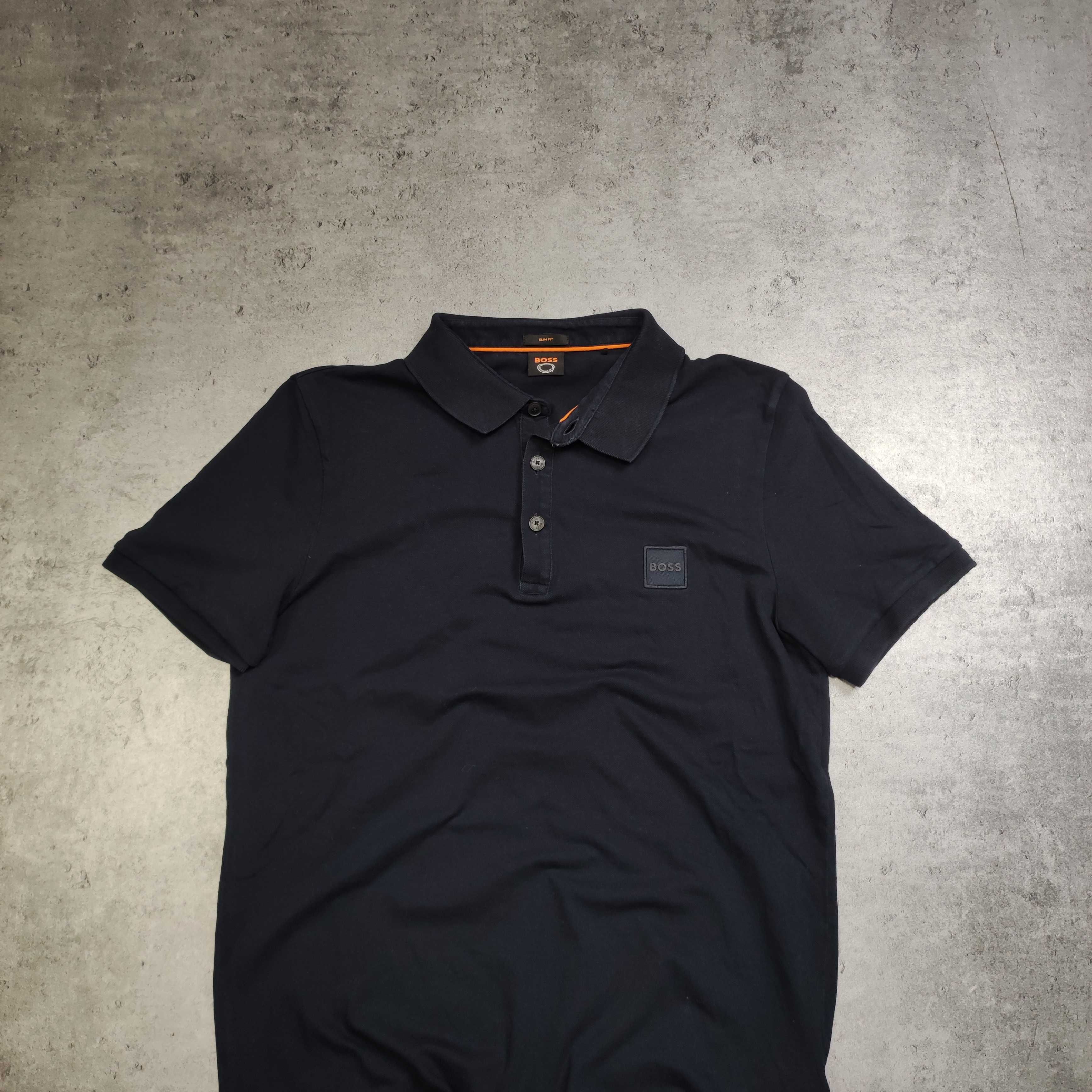 MĘSKA Koszulka Polo Elegancka PREMIUM Granatowa Hugo Boss Bawełna Haft