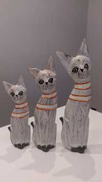 Figurki drewniane koty zestaw 3 sztuk kot drewniany dekoracja