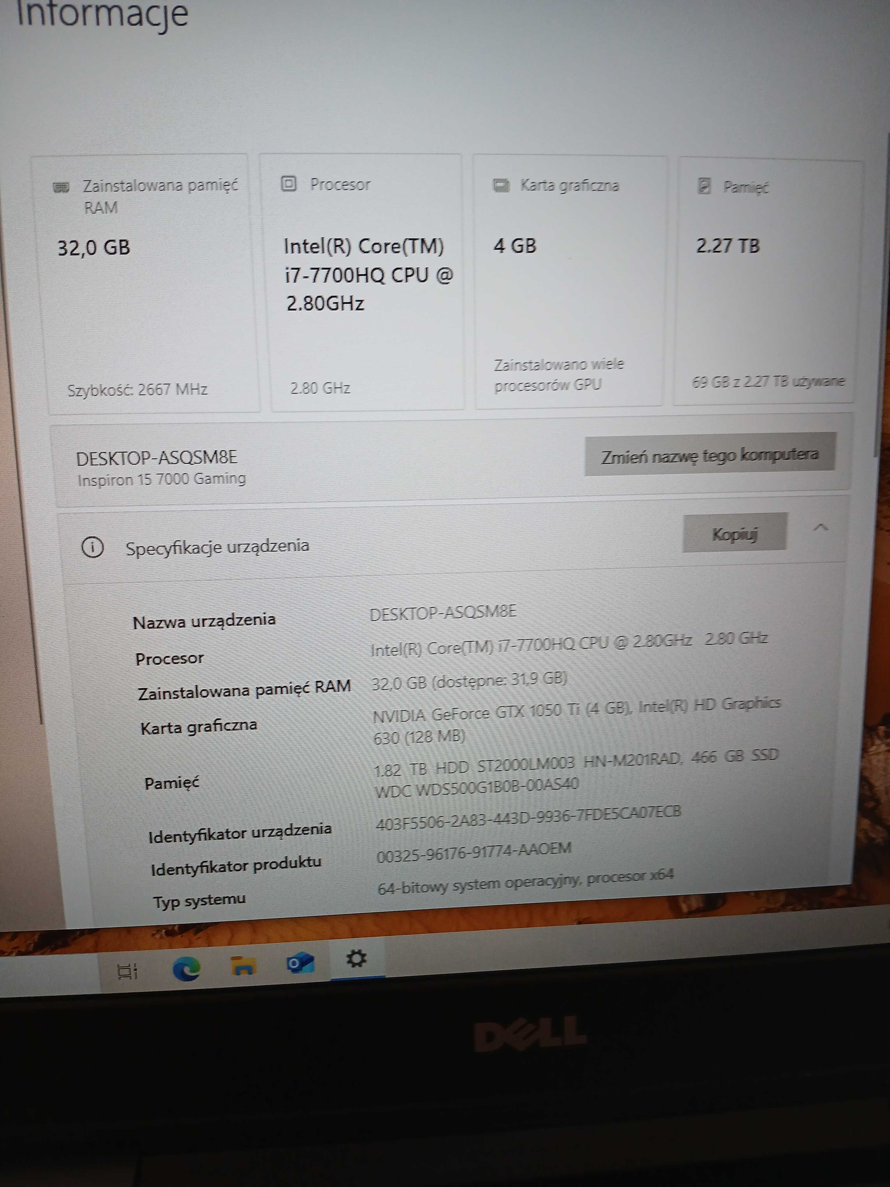 Dell Inspiron 7567 15,6" laptop gamingowy paragon gwarancja