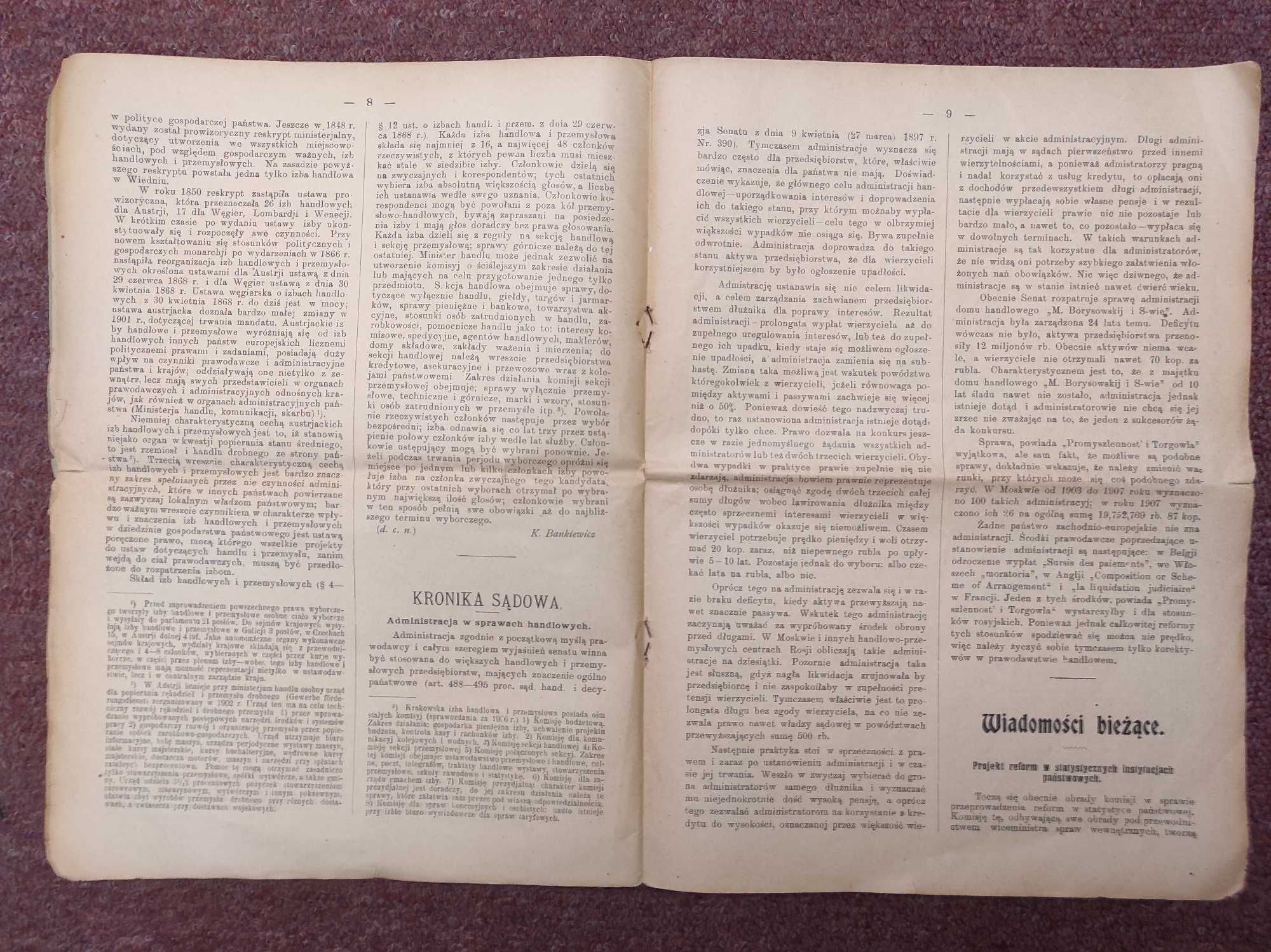 Gazeta Przemysłowo - Handlowa 1908 r. Organ Koła Przemysłowców