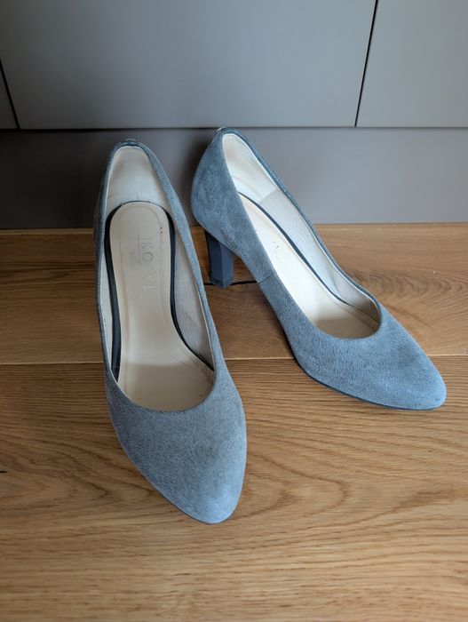 Skórzane szare szpilki r. 37 obcas 7,5 cm