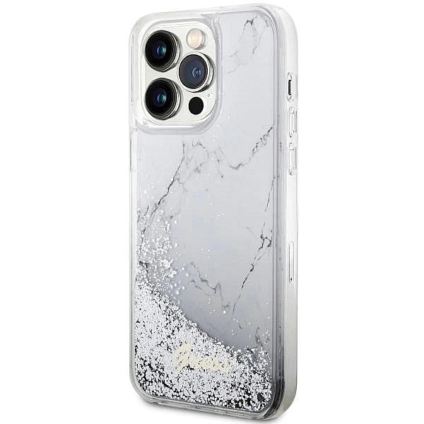 Etui Guess Liquid Glitter Marble na iPhone 14 Pro Max - białe