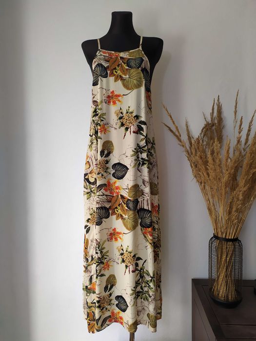 Sukienka w liście W kwiaty Hippie Boho Floral 100% bawełna 38 Letnia