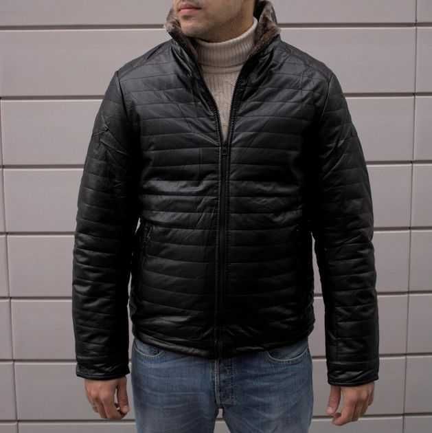 Продам чоловічу зимову кожану куртку Vakko, на хутрі, L - 52, колір Чо