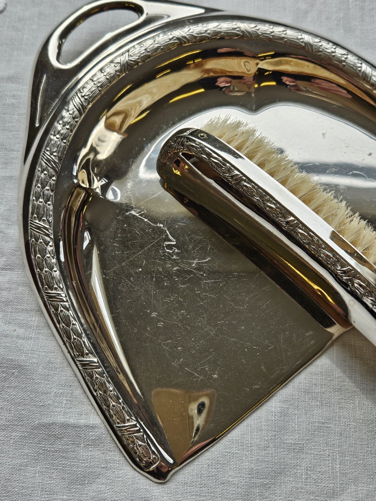 Антикварна посріблена смітярка лопатка совок шуфелька з щіткою для змі