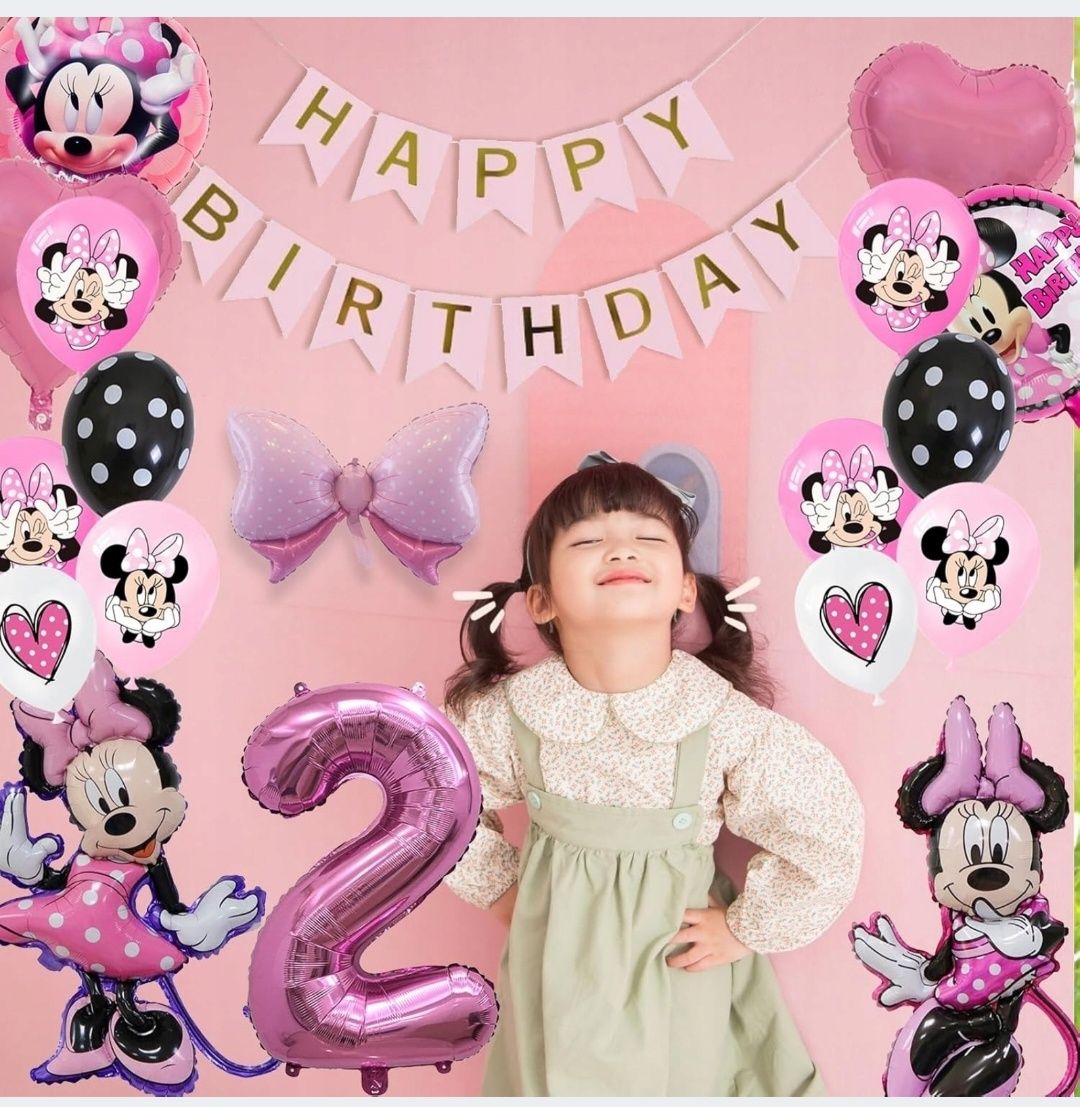 Dekoracje urodzinowe 2 urodziny Myszka Minnie balony urodzinowe B262