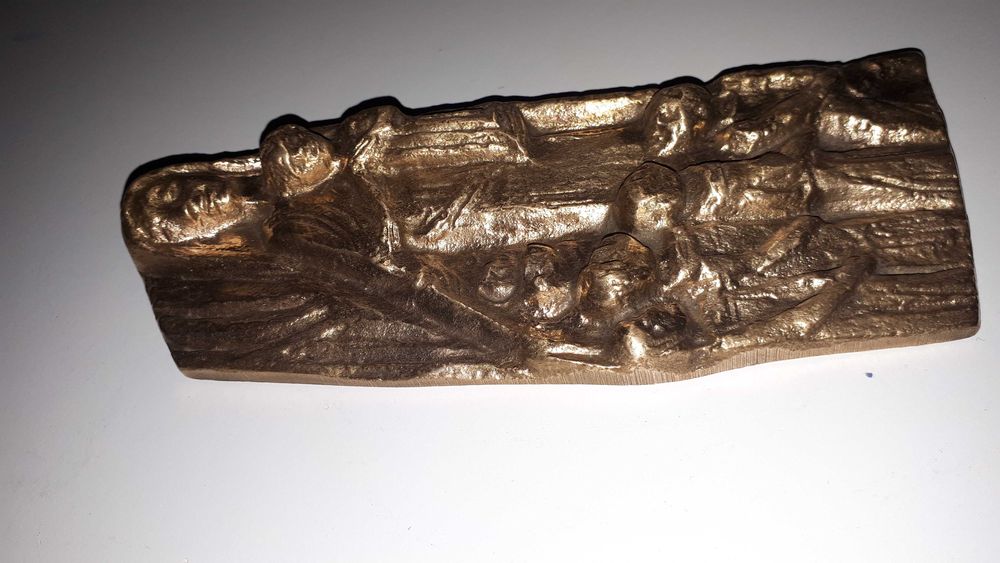 Stara plakietka-płaskorzeźba-obraz- Maryja z dziećmi z brązu, mosiądzu