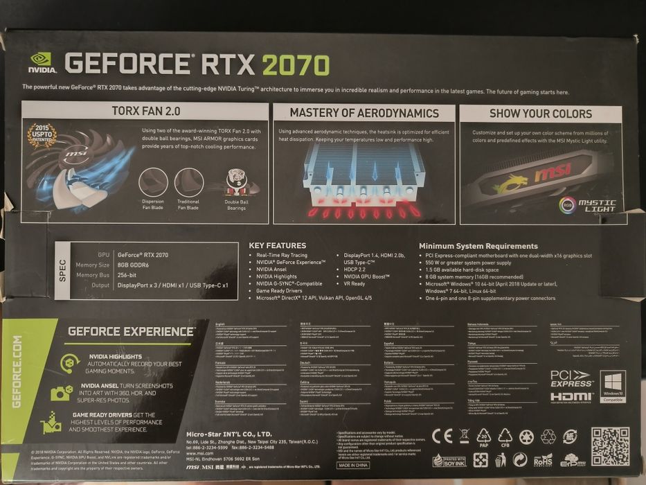 MSI GeForce RTX 2070 Armor 8GB GDDR6 – Stan BDB – Oryginalne pudełko