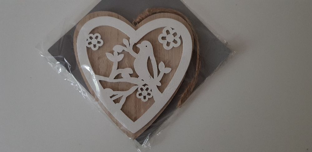 Nowa drewniana zawieszka DIY serce seduszko ptaszek