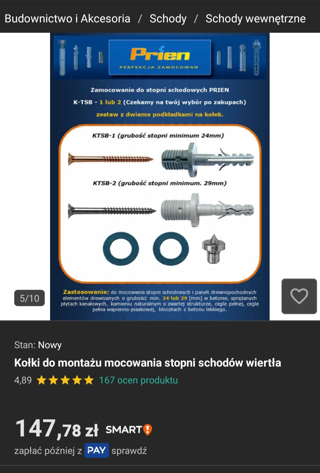 Kołki do montażu stopni schodów drewnianych KTSB-1