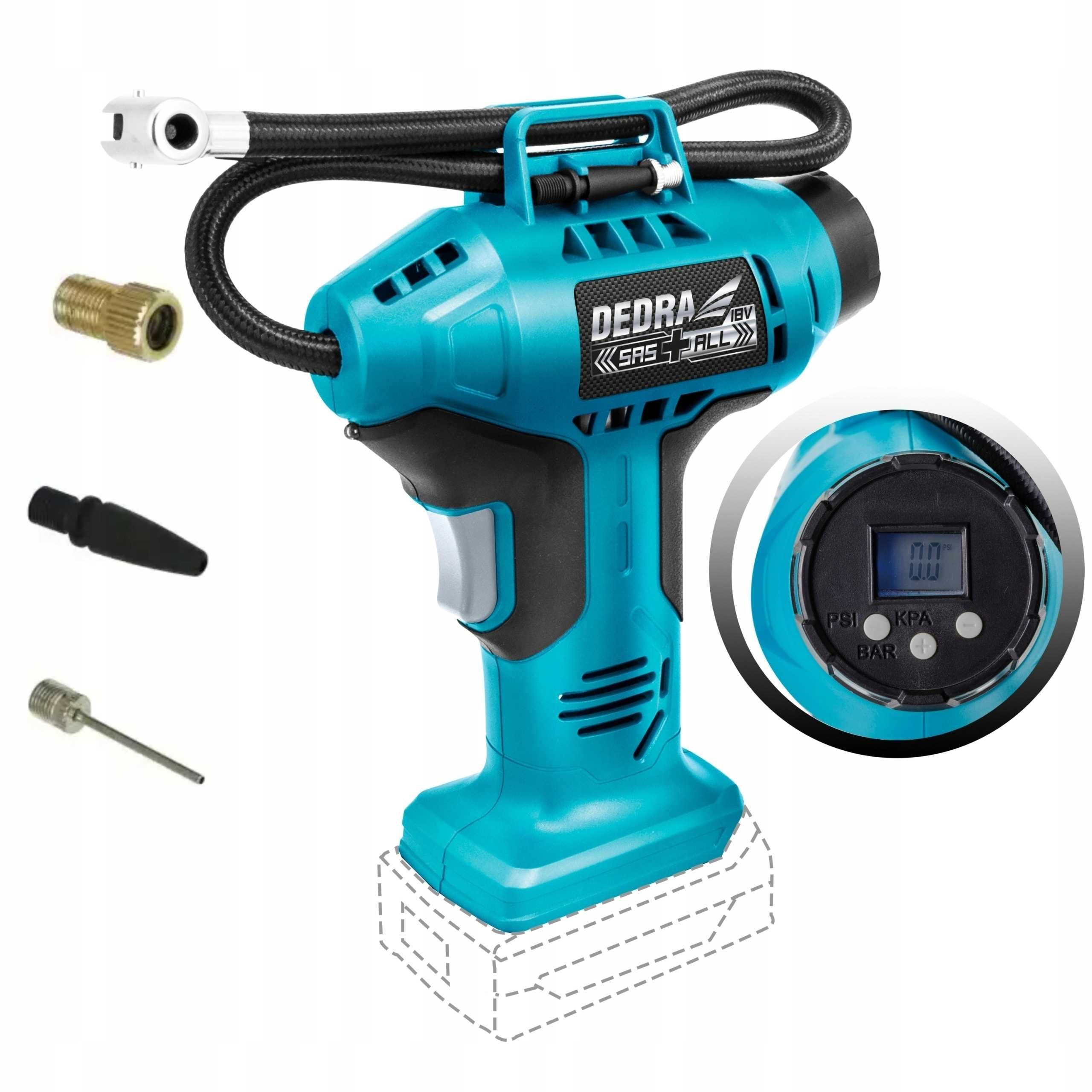 KOMPRESOR PISTOLETOWY akumulatorowy 18V SAS+ALL DED7078LCD /końcówki/