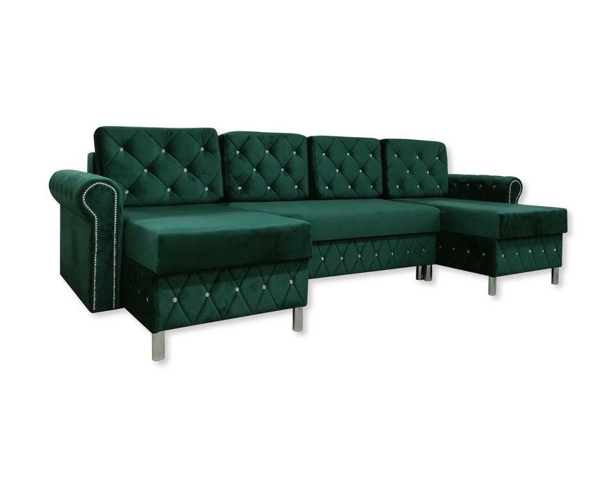 narożnik rozkładany w kształcie U Glamour sofa łóżko Chesterfield rozk