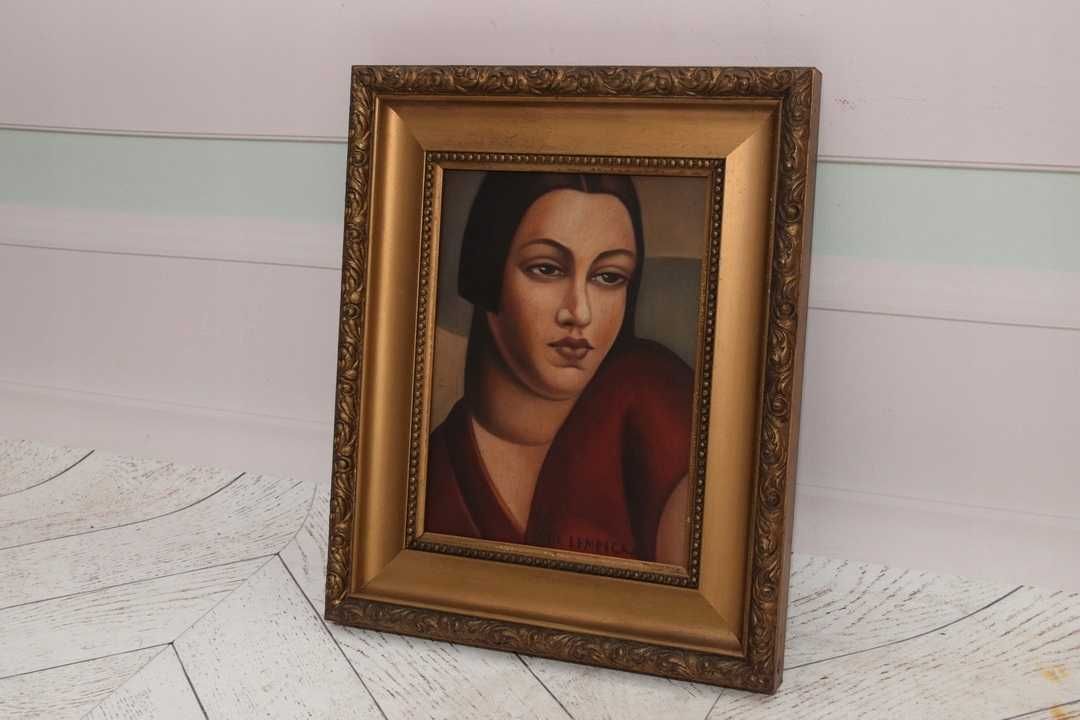 TAMARA De Łempicka - Portret Kobiety - Czerwona Suknia - Obraz Olejny