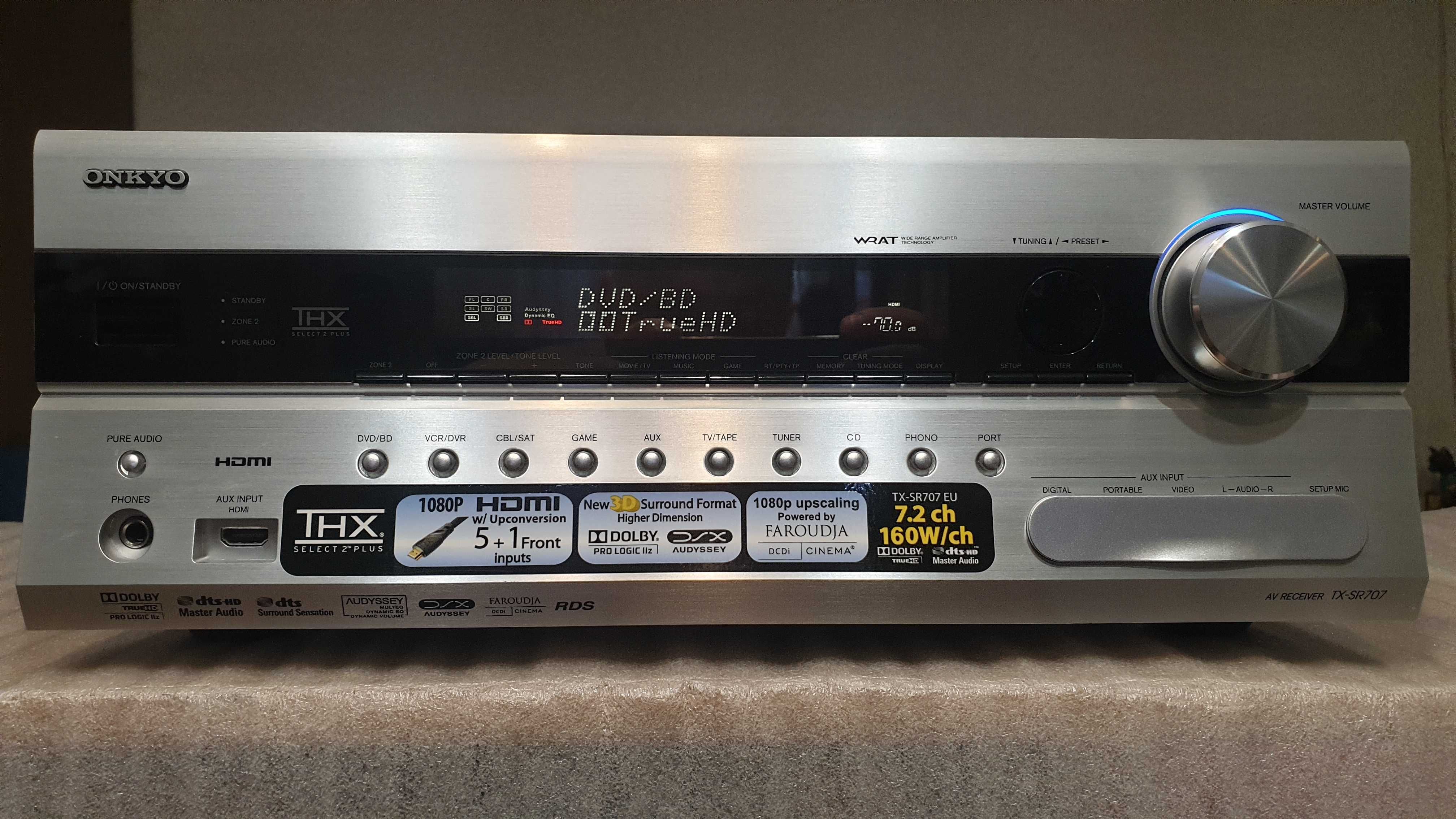 Ресивер Onkyo TX-SR707 7.2, TrueHD 3D THX Opt Coax,DLNA, 160W, Bi-amp