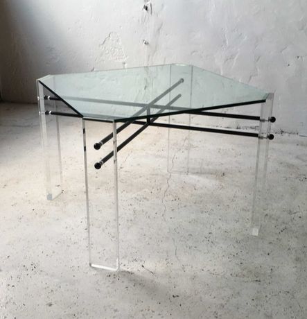 Stół jadalniany szkło akryl lucite lata 80 90 vintage design