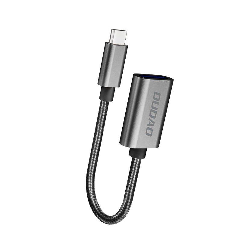 Adapter przejściówka kabel OTG z USB na USB-C szary