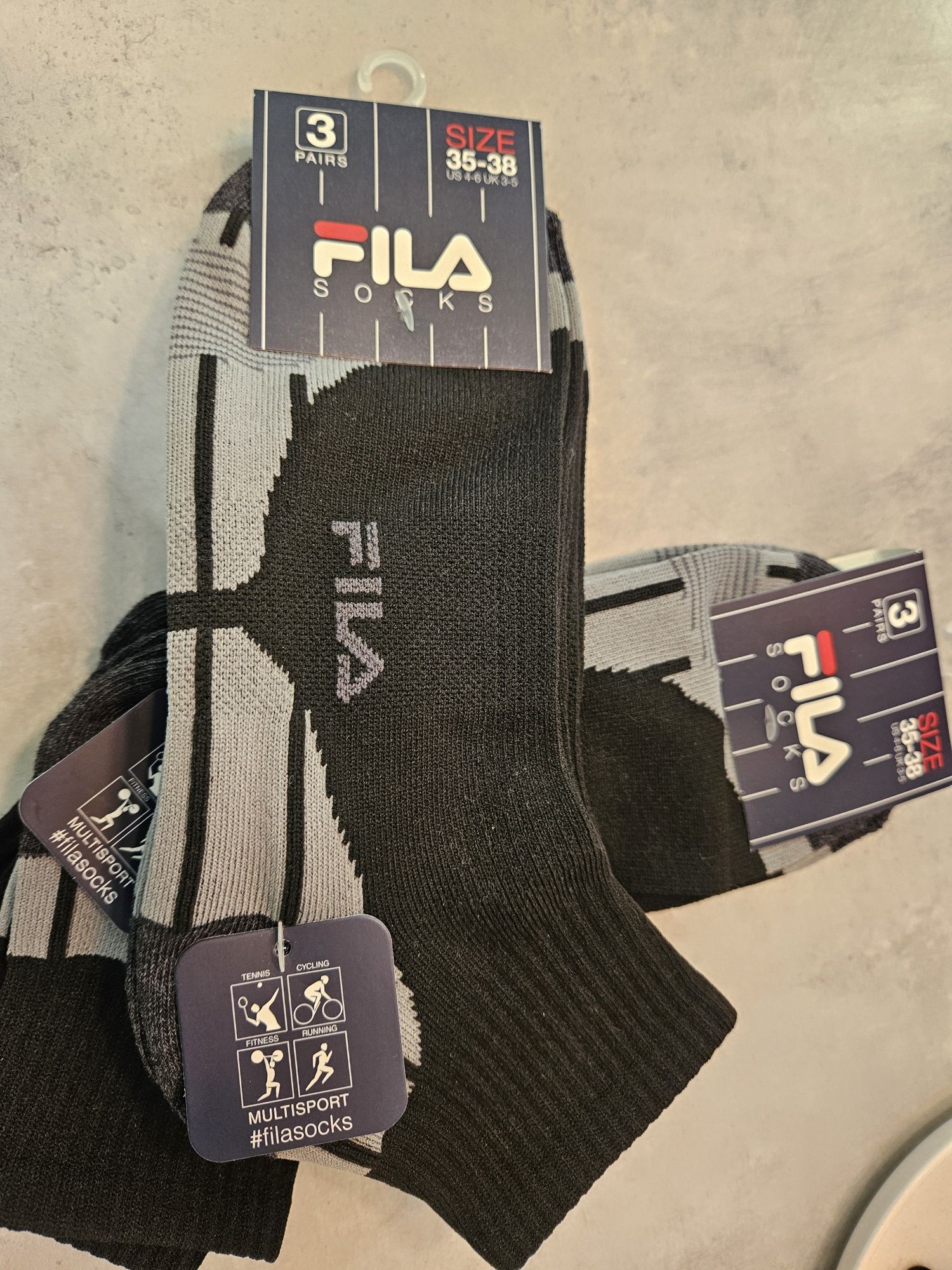 Nowe Skarpetki Fila 35-38 stopki w zestawie 6 szt. czarne multisport