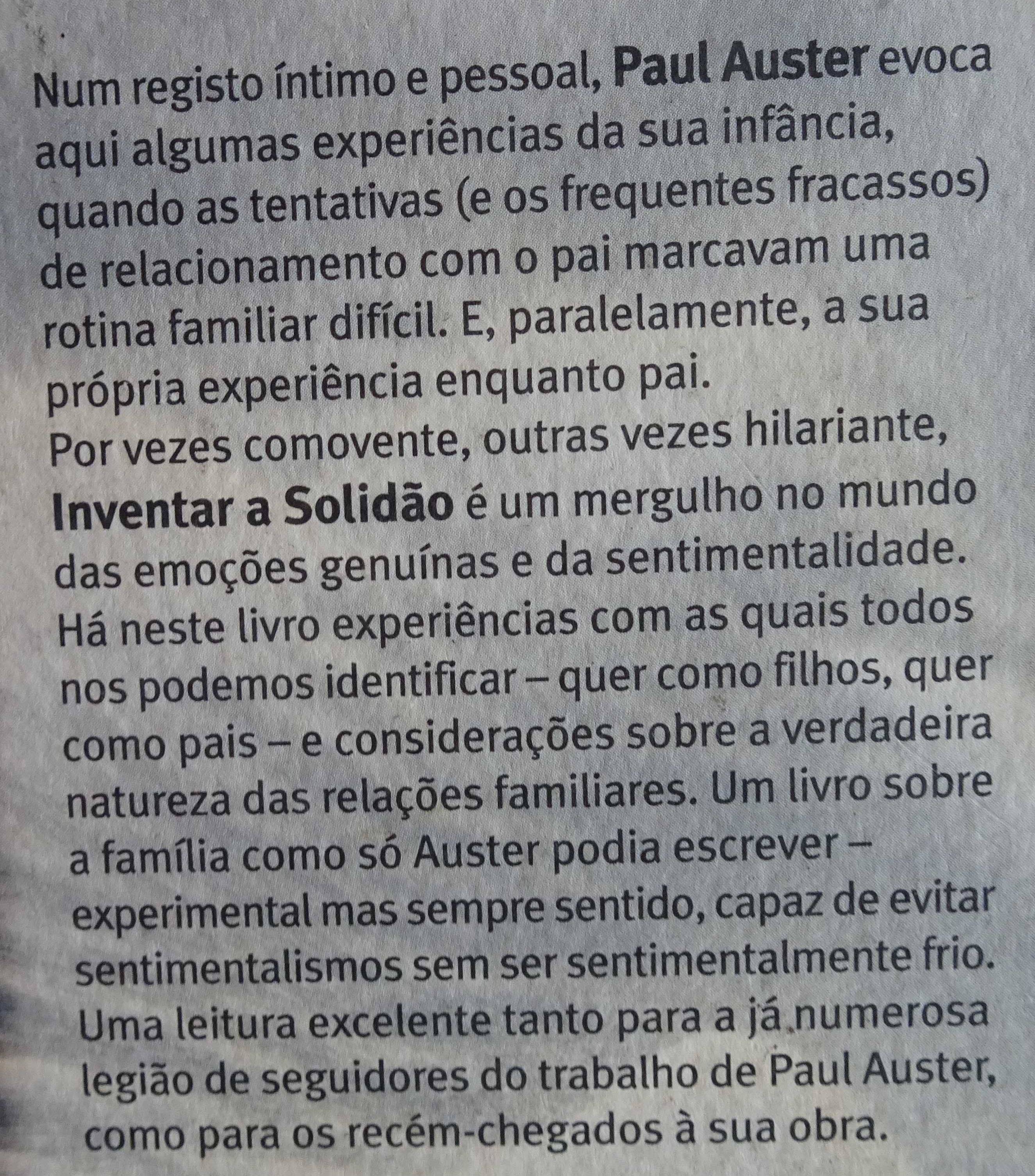 Inventar A Solidão de Paul Auster