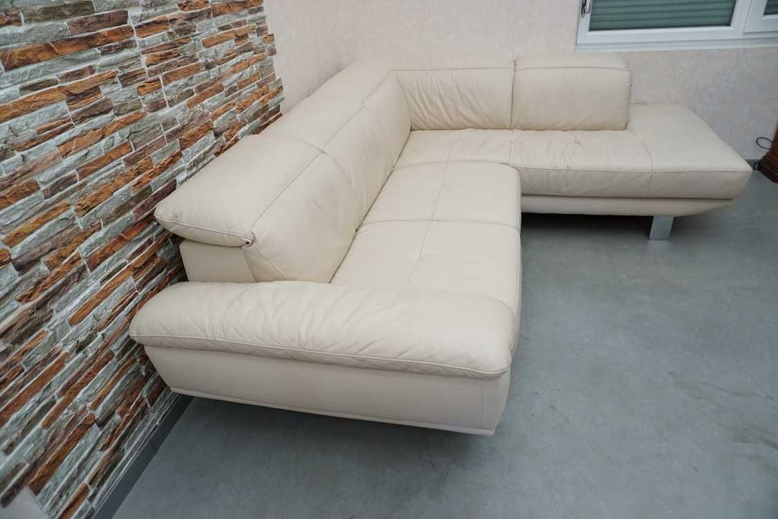 Narożnik sofa skóra nowoczesny styl jasny ecru 250x200  rabat -40%