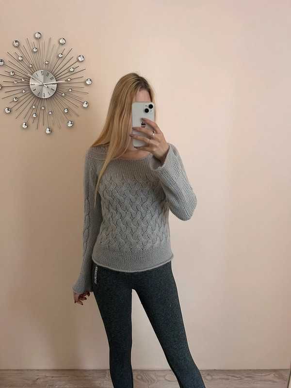 Sweter szary H&M S 36 22% moher srebrna nitka ciepły moherowy moherem