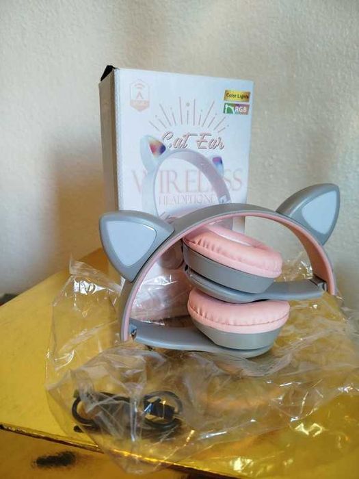 Headphones Cat Ear - Cinza/Rosa