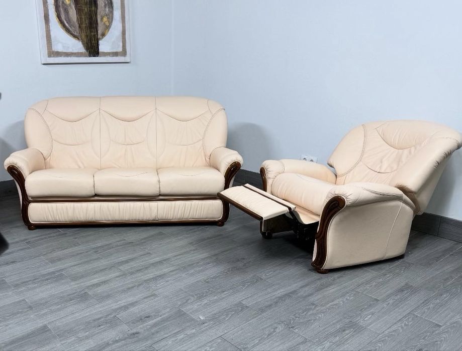 Доставка! Комплект Шкіряний диван та крісло реклайнер