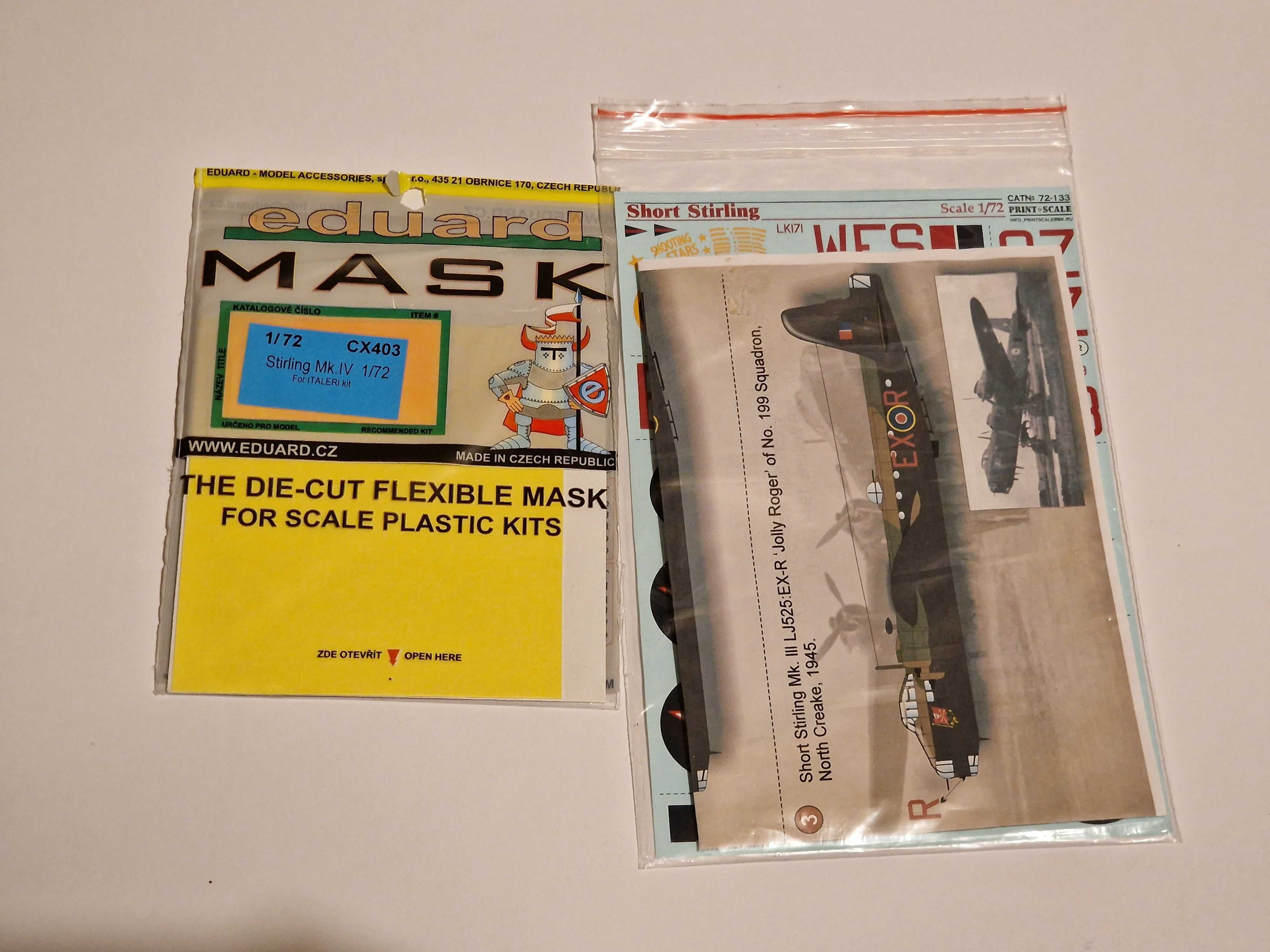 Kalkomanie Short Stirling, maski do kabiny dedykowane do Italeri 1/72